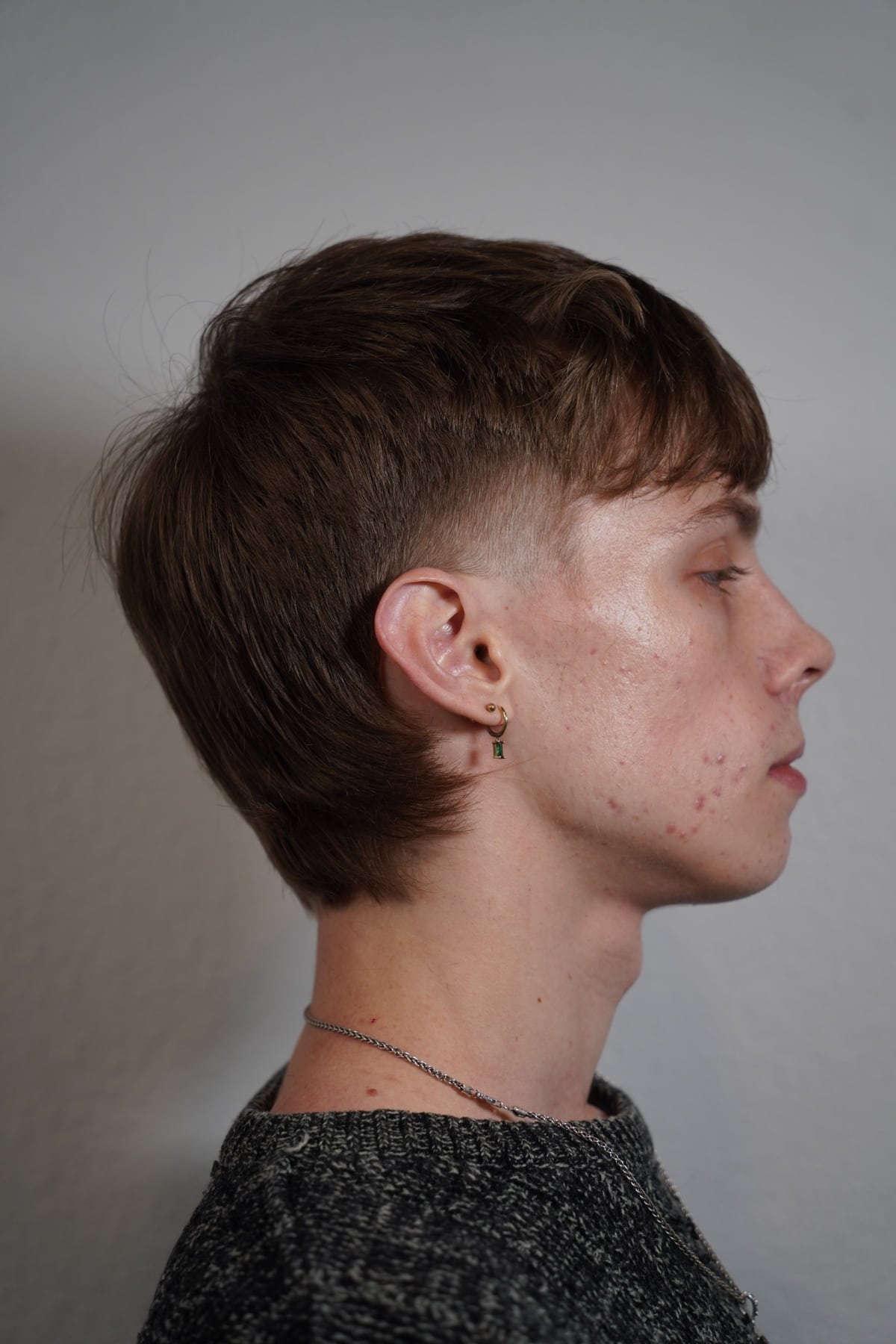 Short layered mullet in profile